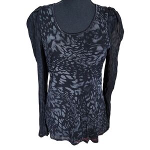 Bisou Bisou Animal Print Mesh Goth Semi Sheer Top Black Gray Sz Large